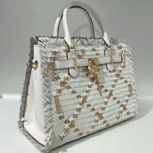 Michael Kors Hamilton white leather woven satchel bag - Picture 4 of 7